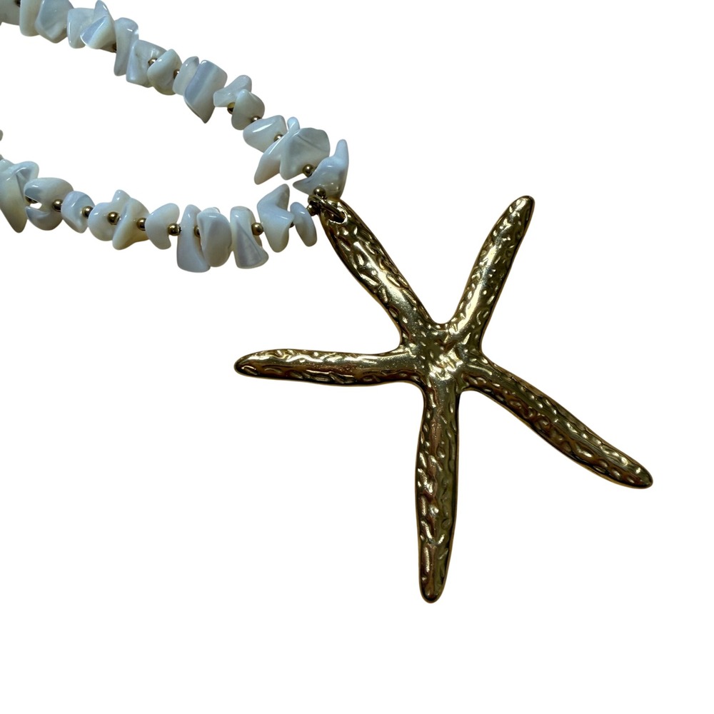 Starfish Pendant Necklace Gold‎ White Shell Chip Paperclip Chain - Picture 7 of 8